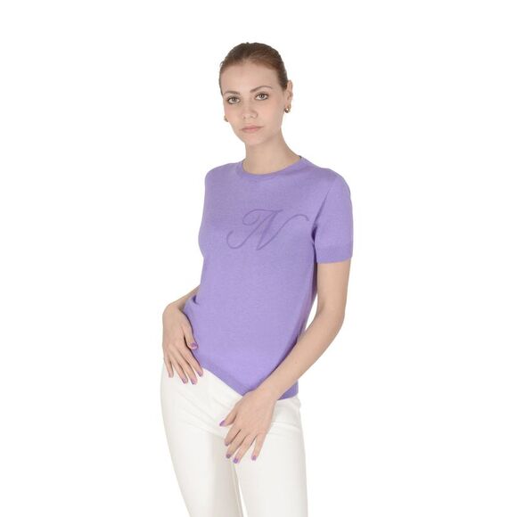 Dee Ocleppo Cashmere Short Sleeve Crew Neck Top Women Lilac Sweaters - Picture 1 of 1